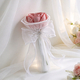 Camel Yellow Satin Ribbon Artificial Rose Mini Bouquet With Pearl Rhinestone Mesh