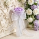 Camel Yellow Satin Ribbon Artificial Rose Mini Bouquet With Pearl Rhinestone Mesh