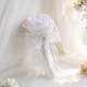 Camel Yellow Satin Ribbon Artificial Rose Mini Bouquet With Pearl Rhinestone Mesh