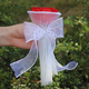 Camel Yellow Satin Ribbon Artificial Rose Mini Bouquet With Pearl Rhinestone Mesh