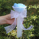 Camel Yellow Satin Ribbon Artificial Rose Mini Bouquet With Pearl Rhinestone Mesh