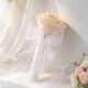 Camel Yellow Satin Ribbon Artificial Rose Mini Bouquet With Pearl Rhinestone Mesh