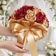 Wine Red Ribbon Artificial Rose Bouquet