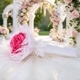 Pink Satin Ribbon Rose Tassel Bouquet With Pearl Mesh Lace