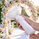 Pink Satin Ribbon Rose Tassel Bouquet With Pearl Mesh Lace