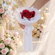 Pink Satin Ribbon Rose Tassel Bouquet With Pearl Mesh Lace