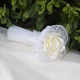 Pink Satin Ribbon Rose Tassel Bouquet With Pearl Mesh Lace