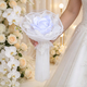 Pink Satin Ribbon Rose Tassel Bouquet With Pearl Mesh Lace