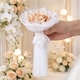 Pink Satin Ribbon Rose Tassel Bouquet With Pearl Mesh Lace