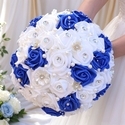 Blue And White PE Foam Rose Wedding Bouquet