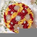 Handmade Satin Ribbon Rose Bridal Bouquet With Rhinestones