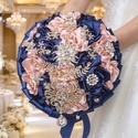 Navy Satin Rose Rhinestone Crystal Bridal Bouquet