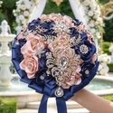Navy Satin Rose Rhinestone Crystal Bridal Bouquet