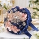 Navy Satin Rose Rhinestone Crystal Bridal Bouquet