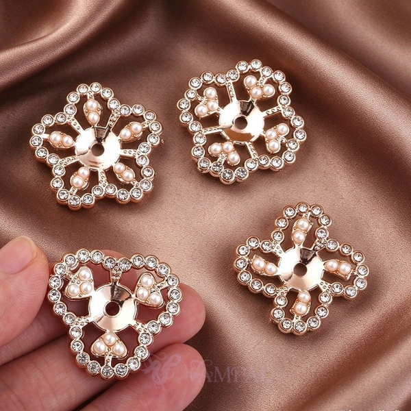 4-piece set Hollow Pearl Rhinestone Alloy Flower Bezel DIY Jewelry Findings