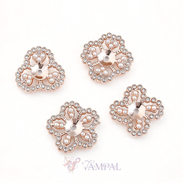 4-piece set Hollow Pearl Rhinestone Alloy Flower Bezel DIY Jewelry Findings