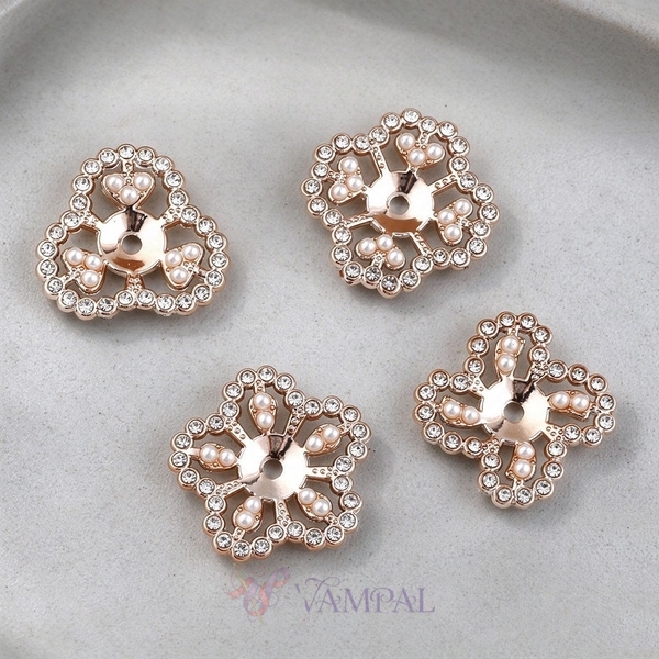 4-piece set Hollow Pearl Rhinestone Alloy Flower Bezel DIY Jewelry Findings