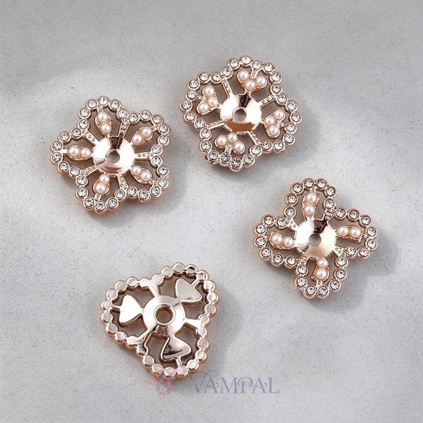 4-piece set Hollow Pearl Rhinestone Alloy Flower Bezel DIY Jewelry Findings
