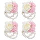 Artificial Rose Beaded Wrist Corsage For Bridesmaids