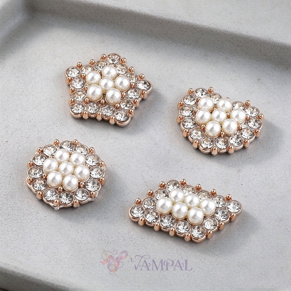 4-piece set Pearl Rhinestone Decorative Buckle Multi-Shape Applique