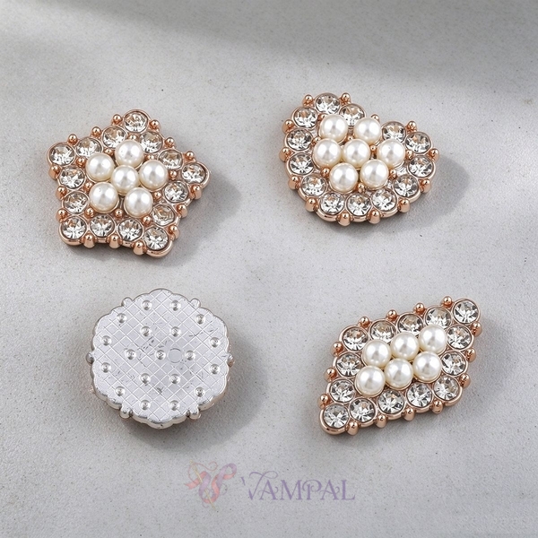 4-piece set Pearl Rhinestone Decorative Buckle Multi-Shape Applique