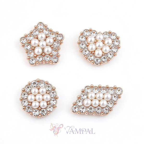 4-piece set Pearl Rhinestone Decorative Buckle Multi-Shape Applique