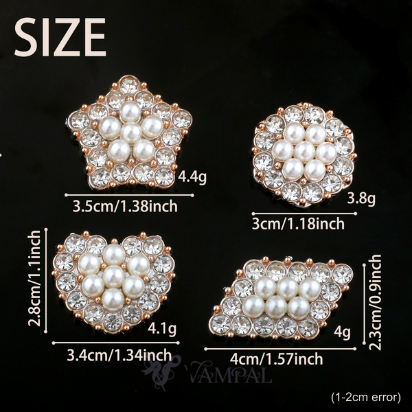 4-piece set Pearl Rhinestone Decorative Buckle Multi-Shape Applique