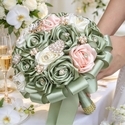 Ramo de novia de rosa de cinta de satén 3D con perlas y rhinestones