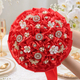 Romántico ramo de novia de rosa de cinta de satén faux rojo con perlas y rhinestones