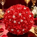 Large Red Ribbon Rose Bridal Bouquet With Rhinestones