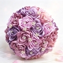 Large Red Ribbon Rose Bridal Bouquet With Rhinestones
