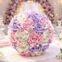 Light Pink-Purple 3D Ribbon Rose Bouquet With Rhinestone