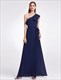 One Shoulder Chiffon A-Line Floor Length Dress With Belt