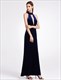 Elegant Velvet Sleeveless Long Evening Dress With Keyhole Front