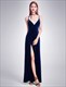Spaghetti Strap V Neck Evening Dress With Slits And Open Back
