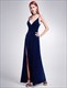 Spaghetti Strap V Neck Evening Dress With Slits And Open Back