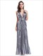 Ärmelloser Sequin-Prom-Gown in Bodenlänge mit tiefem V-Ausschnitt