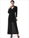 Elegant A-Line Black V-Neck Long Sleeve Floor-Length Prom Dress