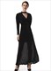 Elegant A-Line Black V-Neck Long Sleeve Floor-Length Prom Dress