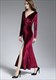 Navy Blue V-Neck Long Sleeve Ruched Sheath Prom Dress With Split
