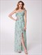 A Line One Shoulder Sleeveless Ruffle Neck Floral Dress With Split