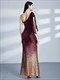 Burgunderfarbenes One-Shoulder ärmelloses Pailletten langes Ballkleid