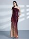 Burgunderfarbenes One-Shoulder ärmelloses Pailletten langes Ballkleid
