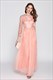 Peach Floral Embroidered Tulle Bridesmaid Dress With Lace Sleeves