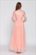Peach Floral Embroidered Tulle Bridesmaid Dress With Lace Sleeves