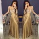 Zweiteiliges langes Prom-Kleid mit transparentem Spitzenoberteil, Verzierungen und langen Ärmeln