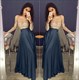 Zweiteiliges langes Prom-Kleid mit transparentem Spitzenoberteil, Verzierungen und langen Ärmeln