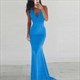 Ärmelloses bodenlanges Mermaid-Abschlussballkleid mit offenem Rücken
