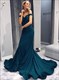 Schulterfreies Pailletten Prom Kleid Mit Kapellenschleppe