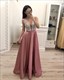 Funkelndes Perlenbesetztes Oberteil Träger Satin Abendkleid